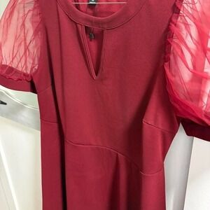 Burgundy red Shein dress with mesh sleeves #reddress